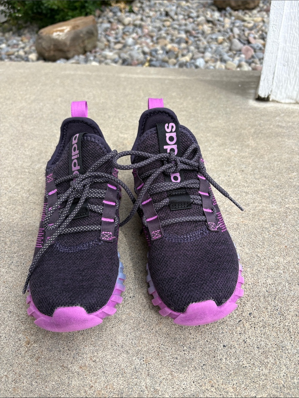 adidas Kids Black and Purple Tie Knit Sneakers EUC Size 2